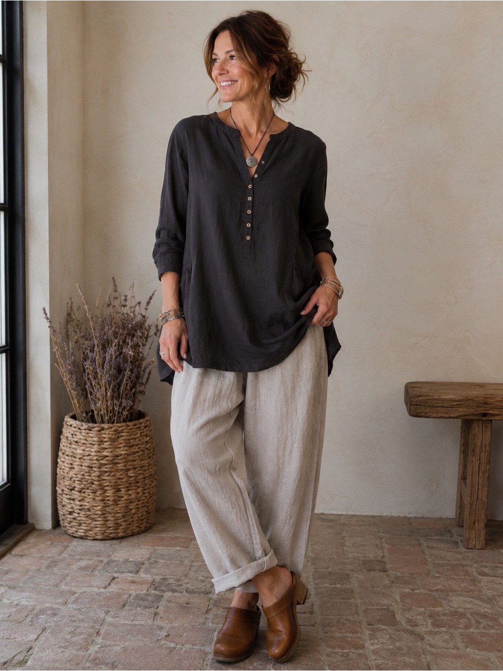 NWT Embellish Black Cotton/Linen Tunic Lagenlook Minimalist Size XL